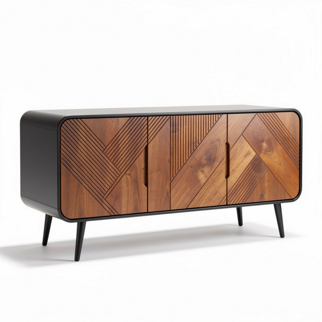Buffet en bois avec motifs géométriques pour salon - 150 x 40 x 70